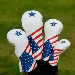 USA Flag 1 3 5 U Headcover Set Patriot Golf Vintage Retro US Flag Leather Style Patriotic Driver Fairway Wood Hybrid UTILITY HeadCover